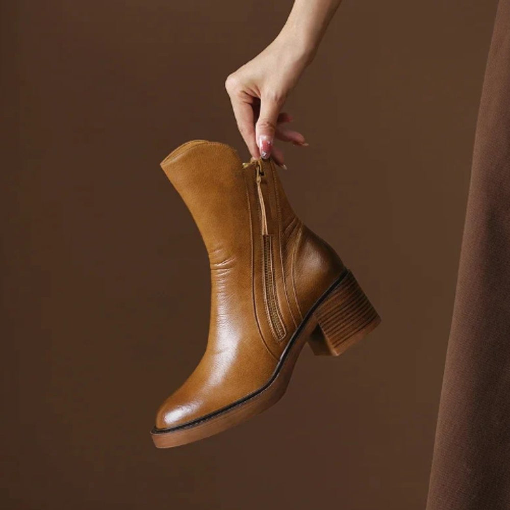 Joan | Sophisticated Side Zip Block Heel Ankle Boots