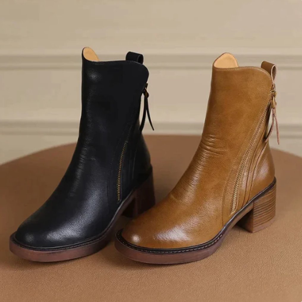 Joan | Sophisticated Side Zip Block Heel Ankle Boots