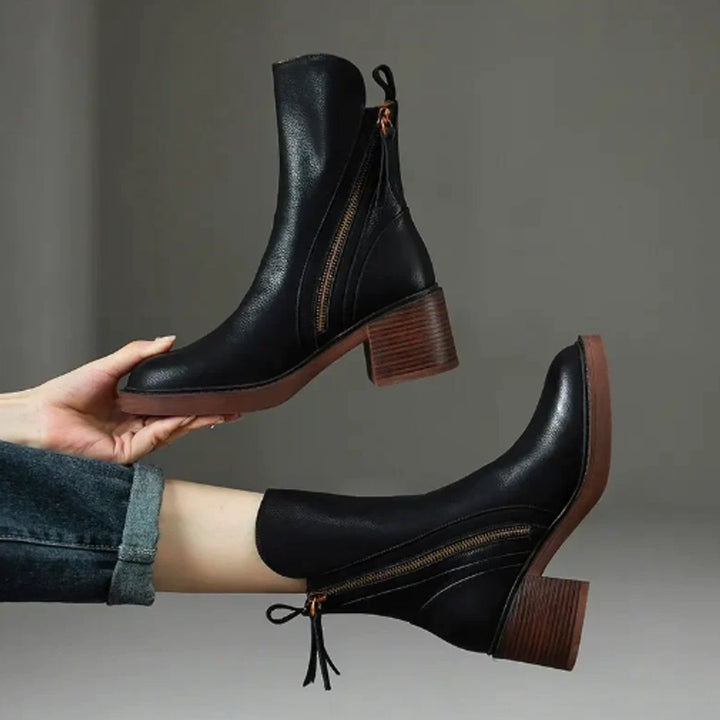 Joan | Sophisticated Side Zip Block Heel Ankle Boots
