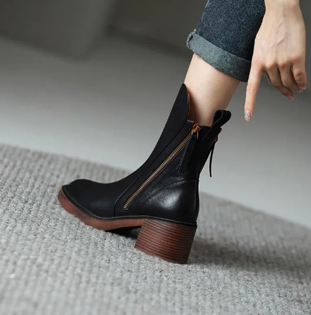 Joan | Sophisticated Side Zip Block Heel Ankle Boots