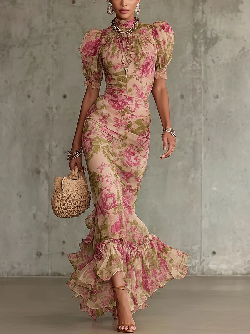 Joyce | Cozy Ruffled Puff Sleeve Fall Wedding Guest Maxi Dress