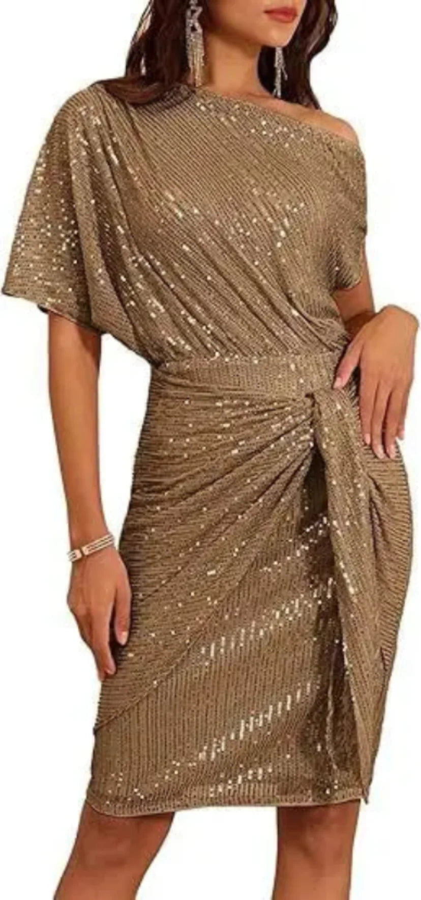 Joyce | Cozy Sequined One-Shoulder Winter Wedding Guest Midi Dress
