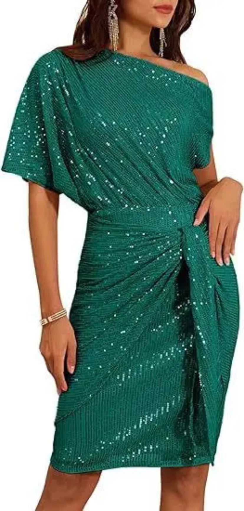 Joyce | Cozy Sequined One-Shoulder Winter Wedding Guest Midi Dress