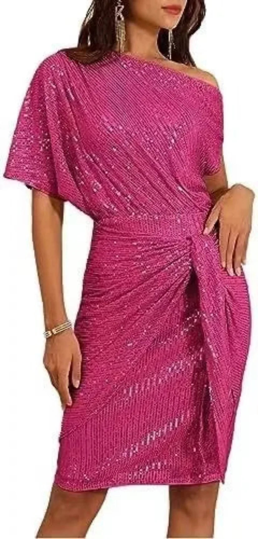 Joyce | Cozy Sequined One-Shoulder Winter Wedding Guest Midi Dress