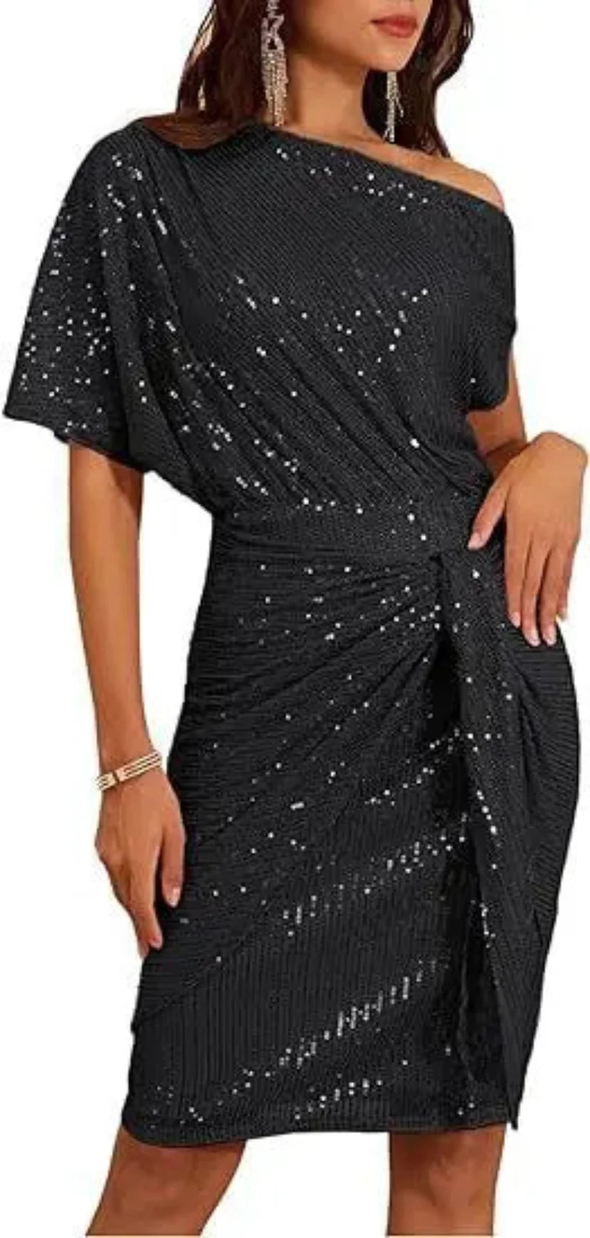 Joyce | Cozy Sequined One-Shoulder Winter Wedding Guest Midi Dress