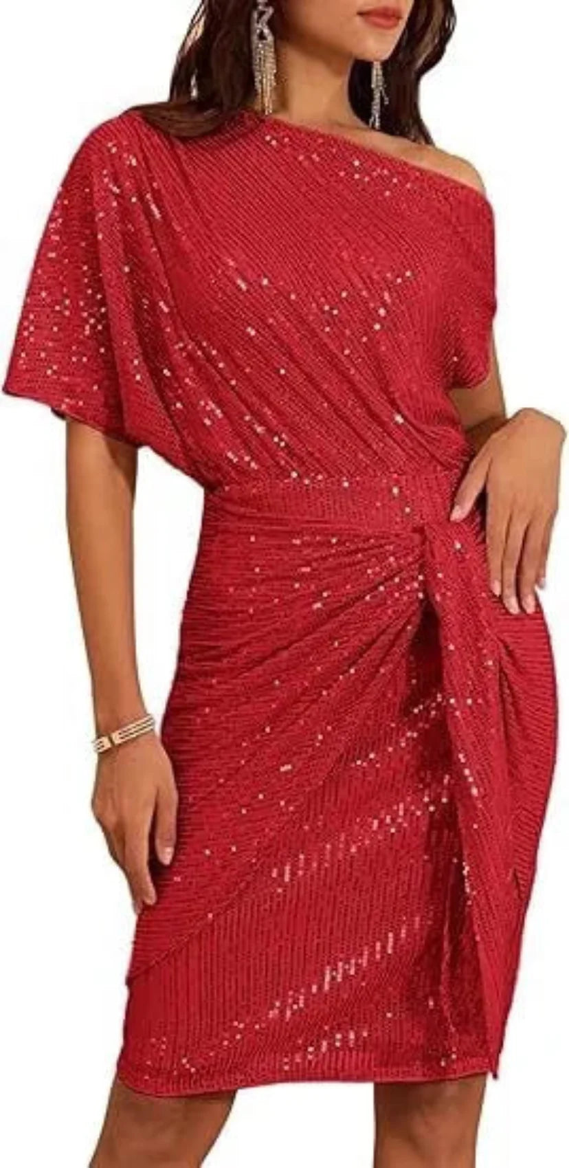 Joyce | Cozy Sequined One-Shoulder Winter Wedding Guest Midi Dress