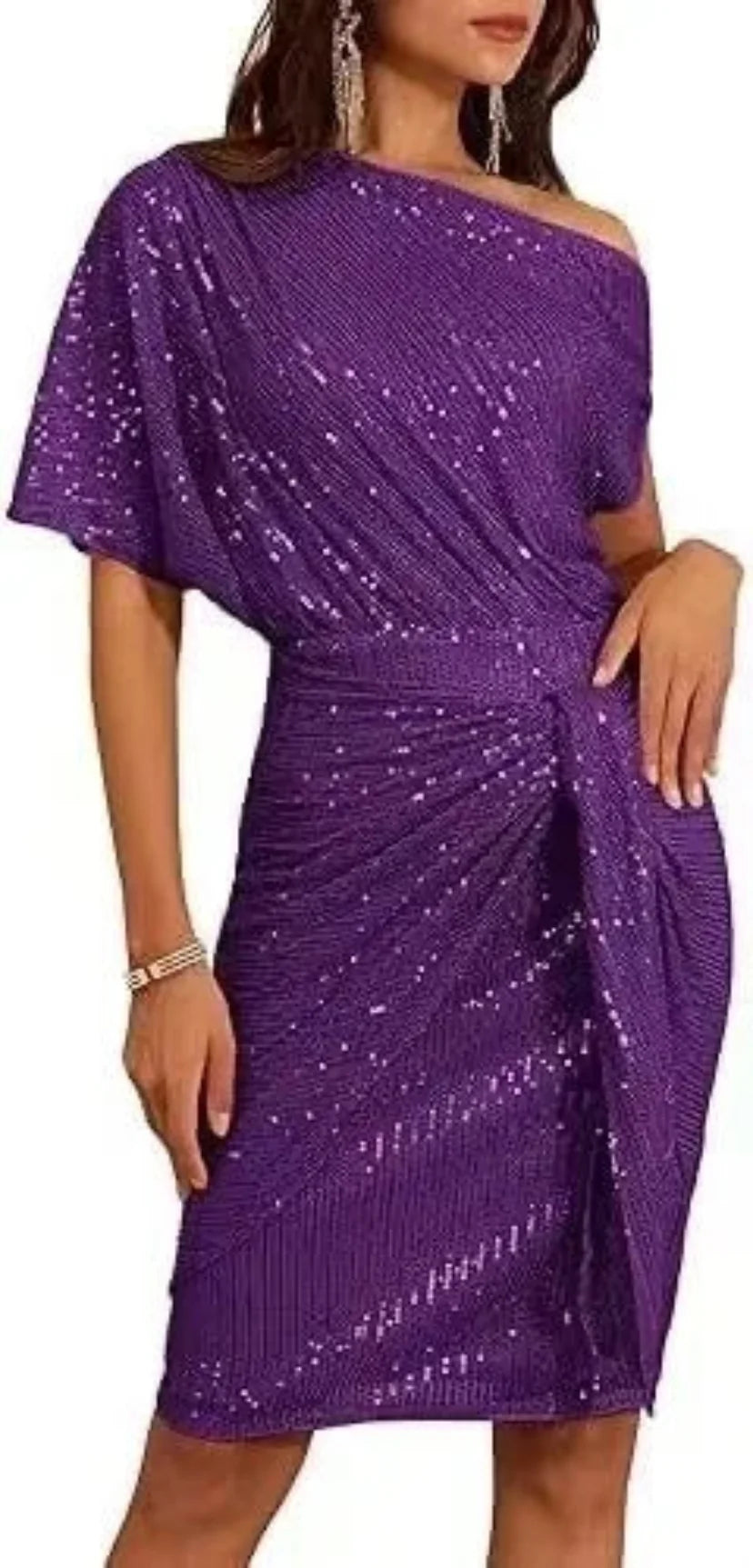 Joyce | Cozy Sequined One-Shoulder Winter Wedding Guest Midi Dress