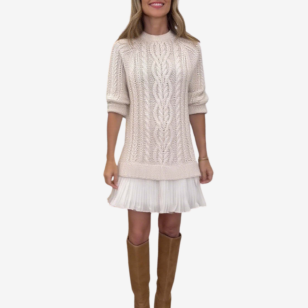 Joyce | Relaxed Cable Knit Pleated Sweater Dress