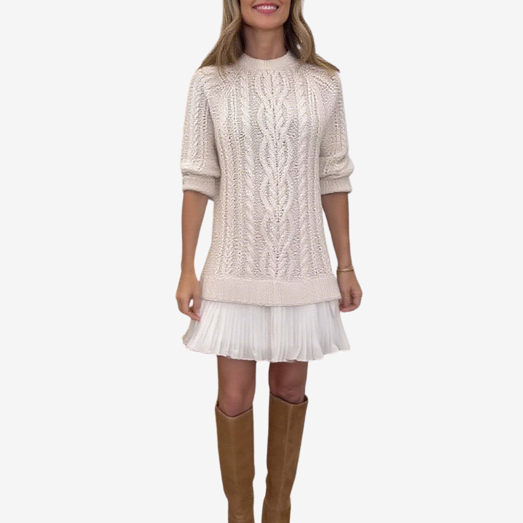Joyce | Relaxed Cable Knit Pleated Sweater Dress