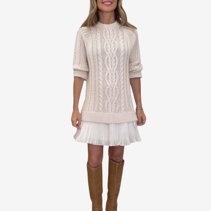 Joyce | Relaxed Cable Knit Pleated Sweater Dress