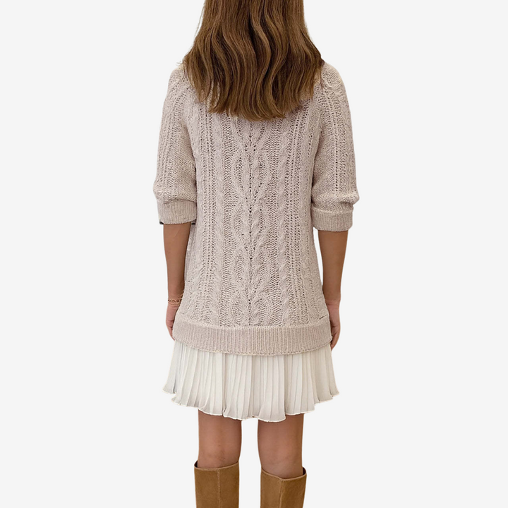 Joyce | Relaxed Cable Knit Pleated Sweater Dress