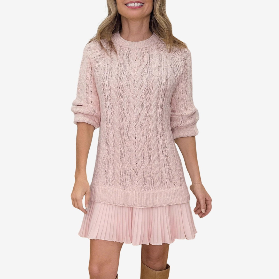 Joyce | Relaxed Cable Knit Pleated Sweater Dress
