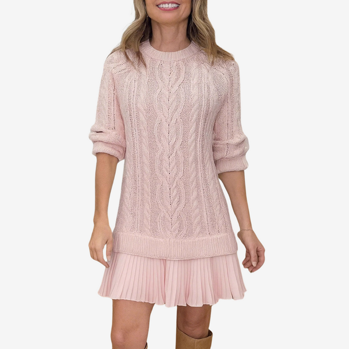 Joyce | Relaxed Cable Knit Pleated Sweater Dress