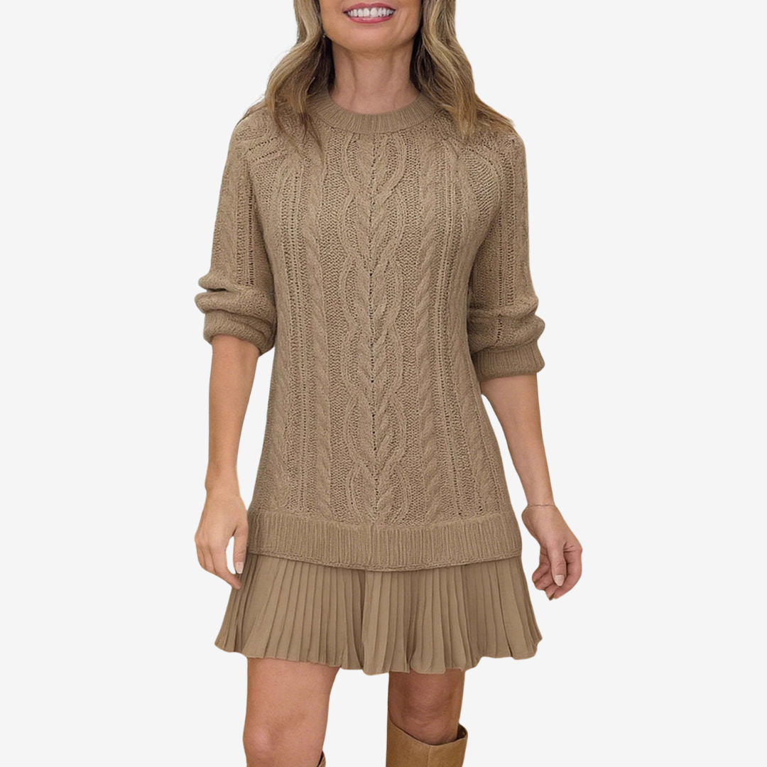Joyce | Relaxed Cable Knit Pleated Sweater Dress