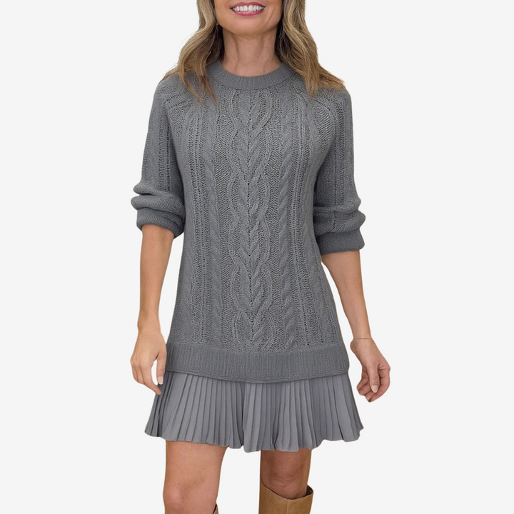 Joyce | Relaxed Cable Knit Pleated Sweater Dress