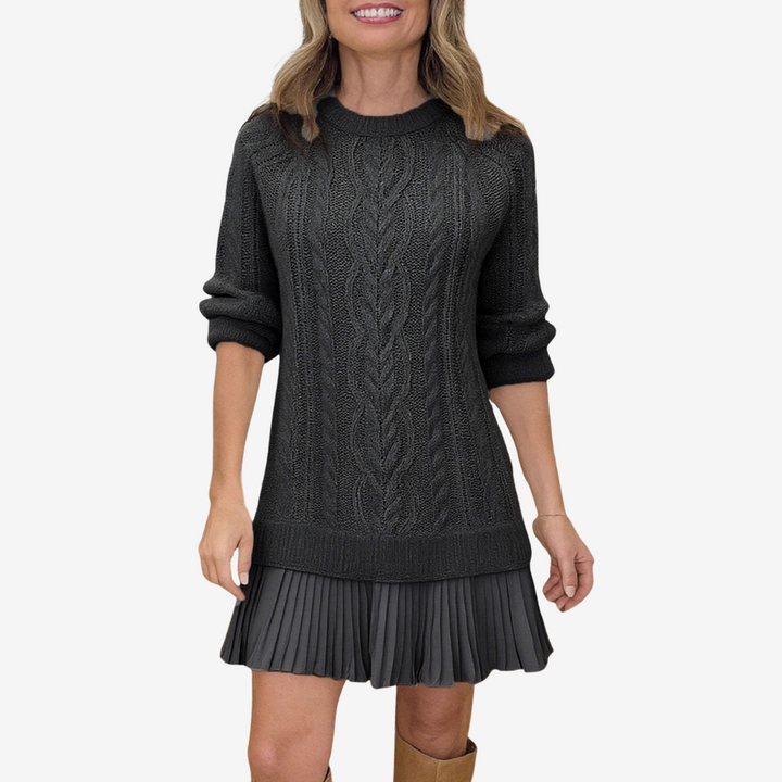 Joyce | Relaxed Cable Knit Pleated Sweater Dress