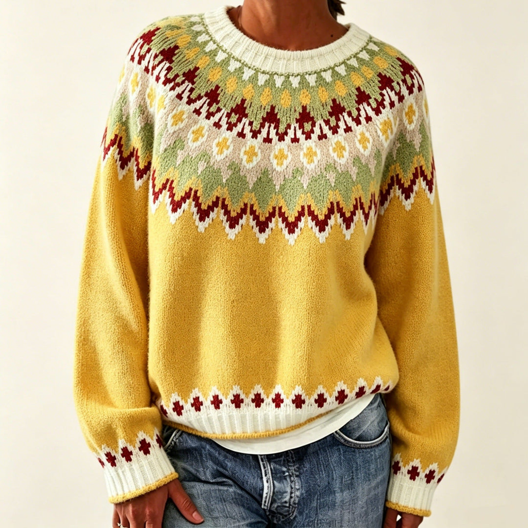 Judith | Chic Fair Isle Jacquard Crew Neck Sweater