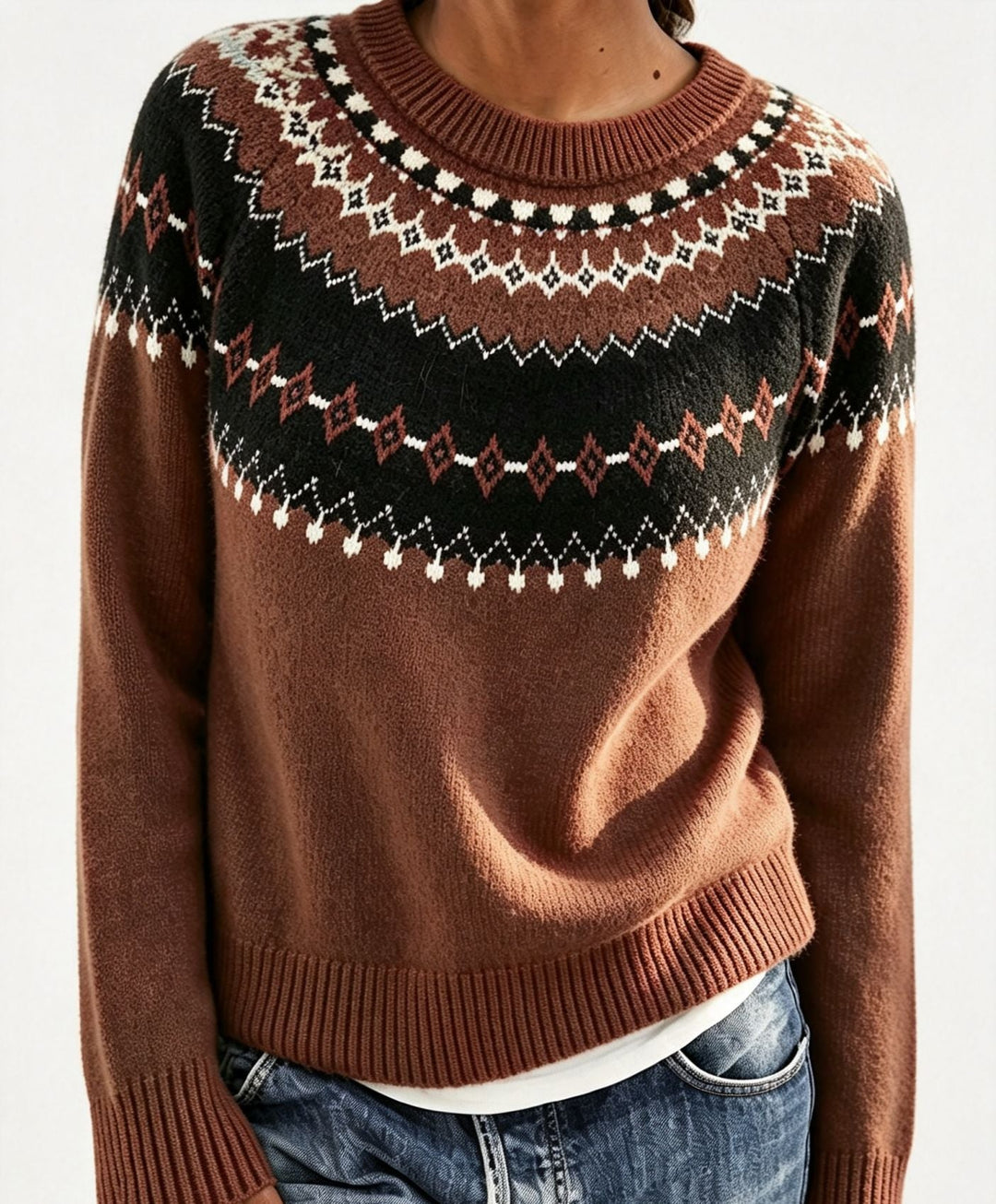 Judith | Chic Fair Isle Jacquard Crew Neck Sweater