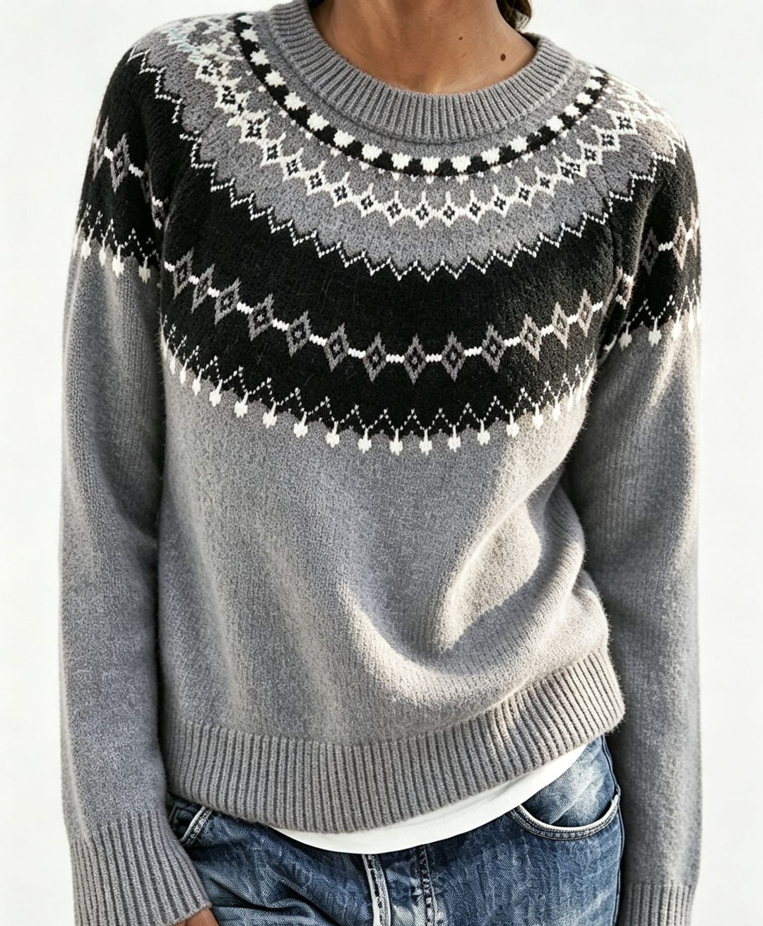 Judith | Chic Fair Isle Jacquard Crew Neck Sweater