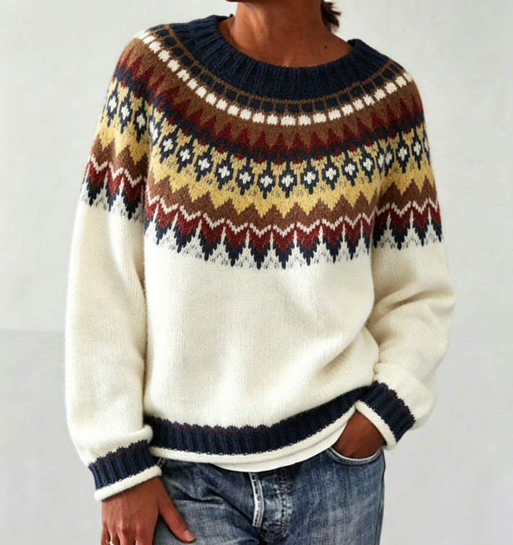 Judith | Chic Fair Isle Jacquard Crew Neck Sweater