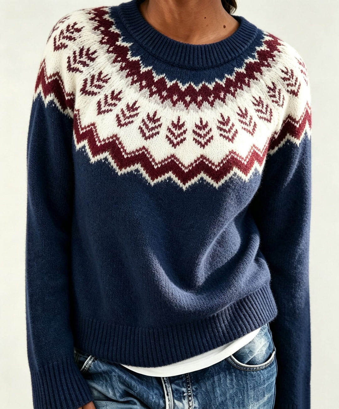 Judith | Chic Fair Isle Jacquard Crew Neck Sweater