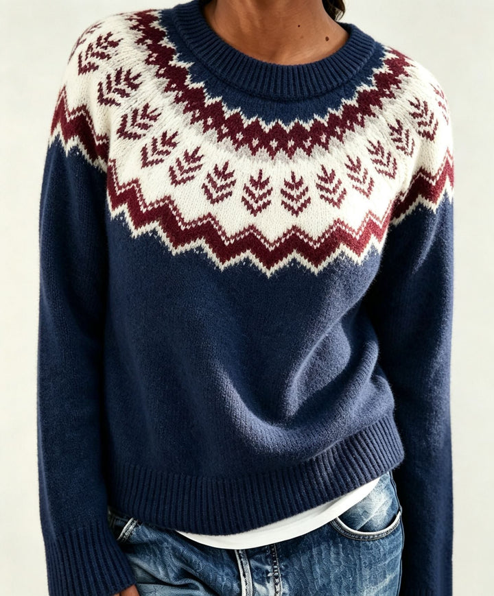 Judith | Chic Fair Isle Jacquard Crew Neck Sweater