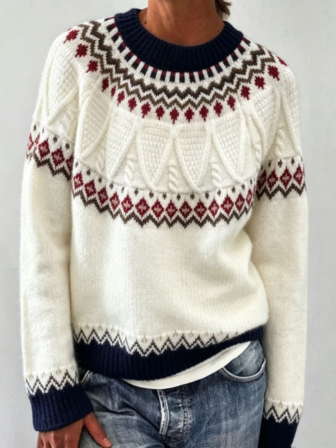 Judith | Chic Fair Isle Jacquard Crew Neck Sweater