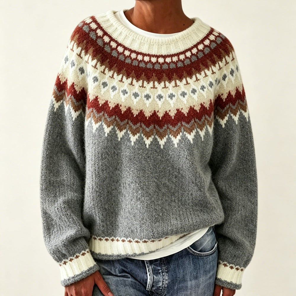 Judith | Chic Fair Isle Jacquard Crew Neck Sweater