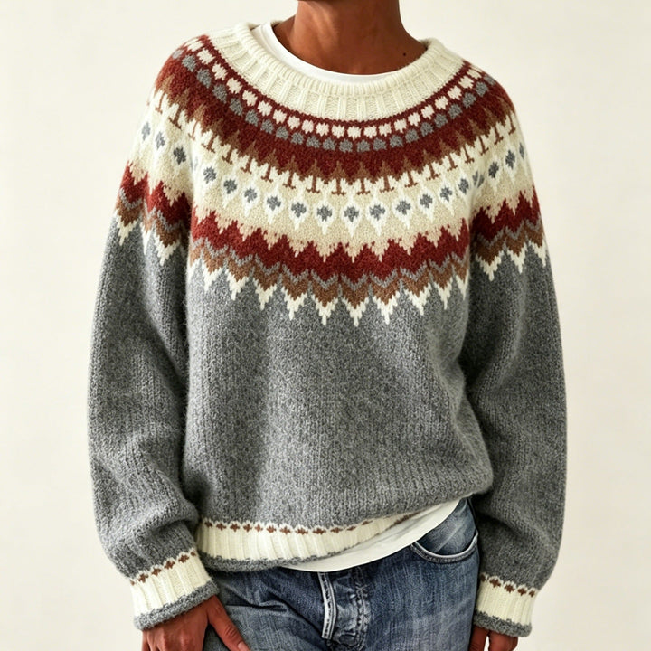 Judith | Chic Fair Isle Jacquard Crew Neck Sweater