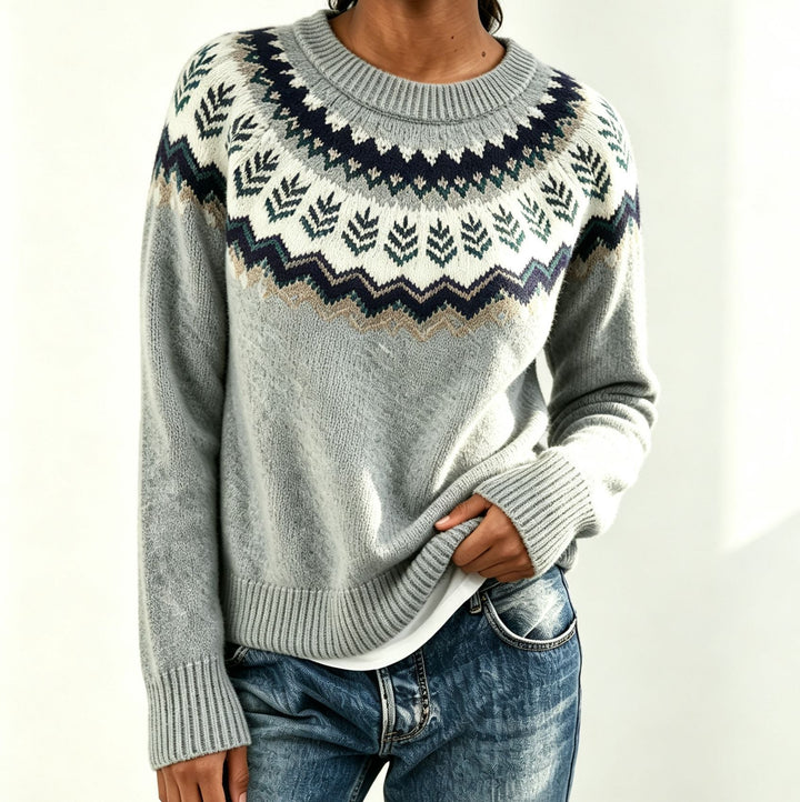 Judith | Chic Fair Isle Jacquard Crew Neck Sweater