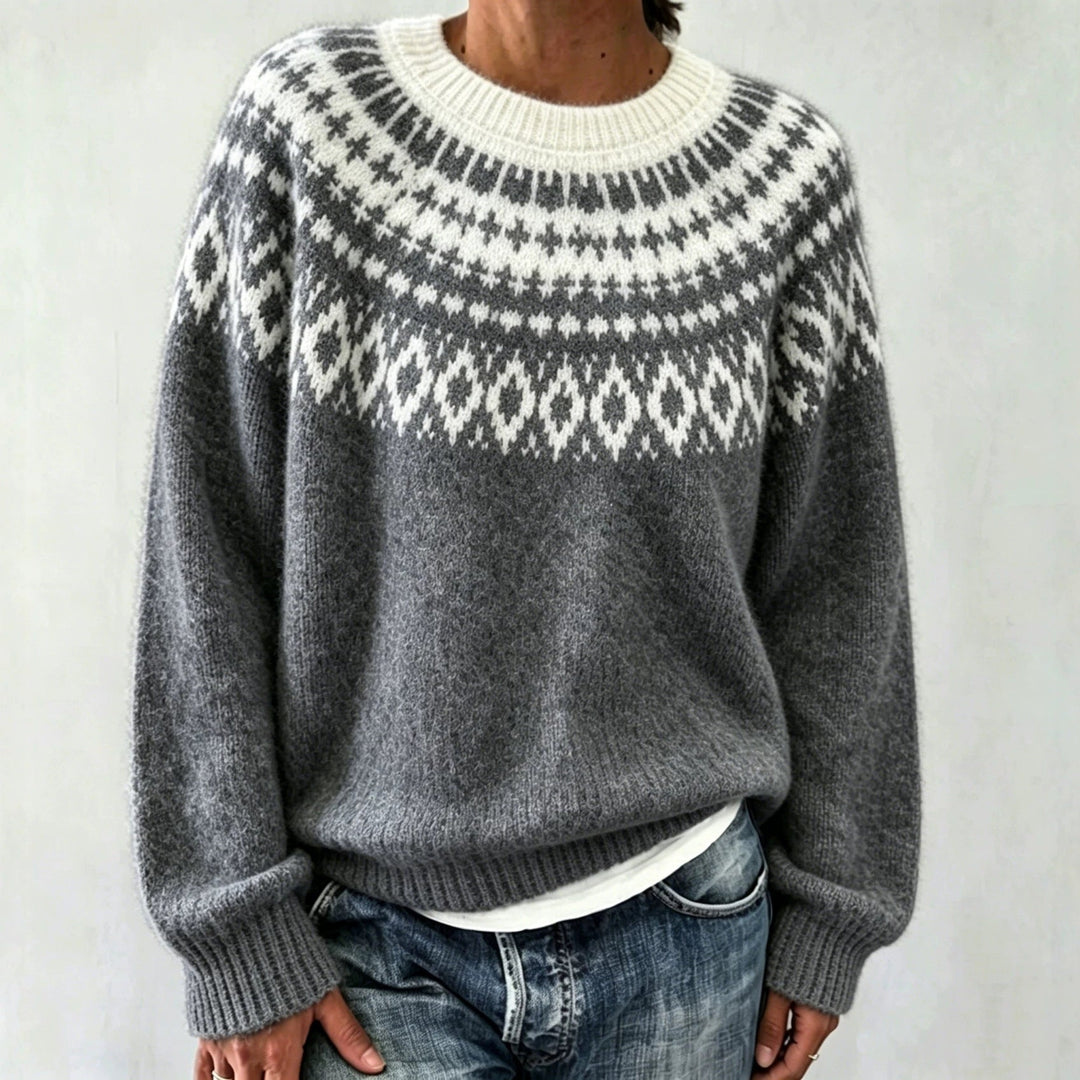 Judith | Chic Fair Isle Jacquard Crew Neck Sweater