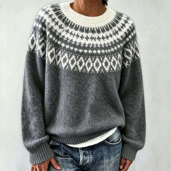 Judith | Chic Fair Isle Jacquard Crew Neck Sweater