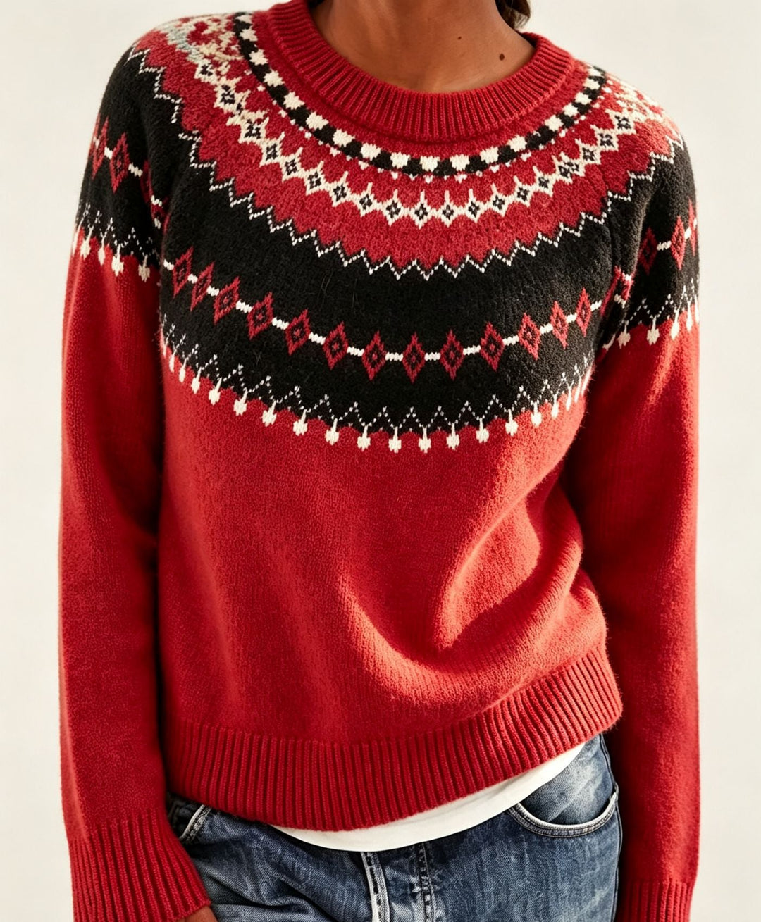 Judith | Chic Fair Isle Jacquard Crew Neck Sweater