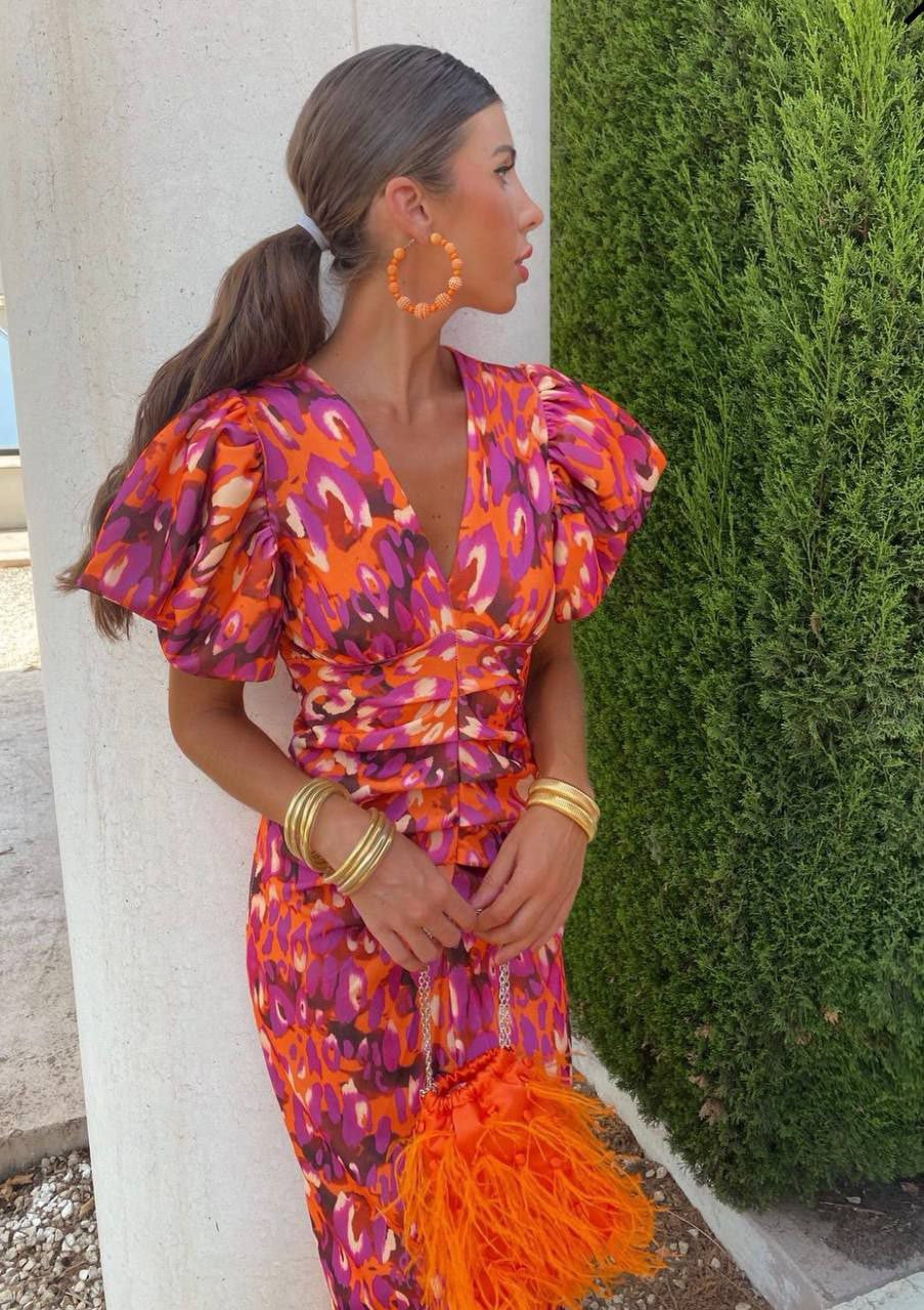 Judith | Classic Puff Sleeve Fall Wedding Guest Midi Dress
