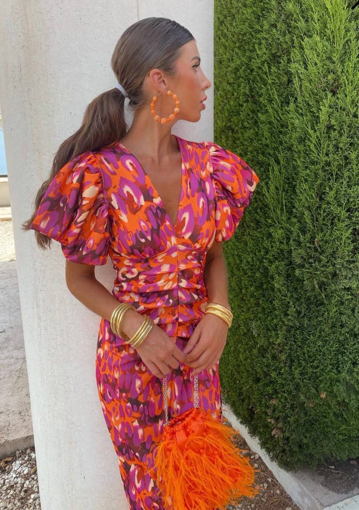 Judith | Classic Puff Sleeve Fall Wedding Guest Midi Dress