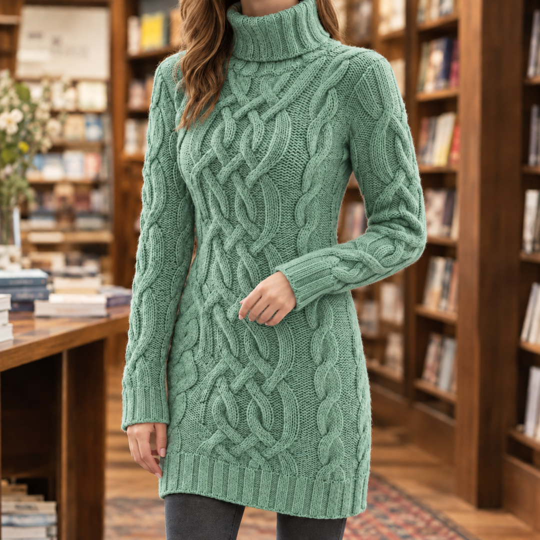 Judith | Polished Cable Knit Turtleneck Sweater Dress