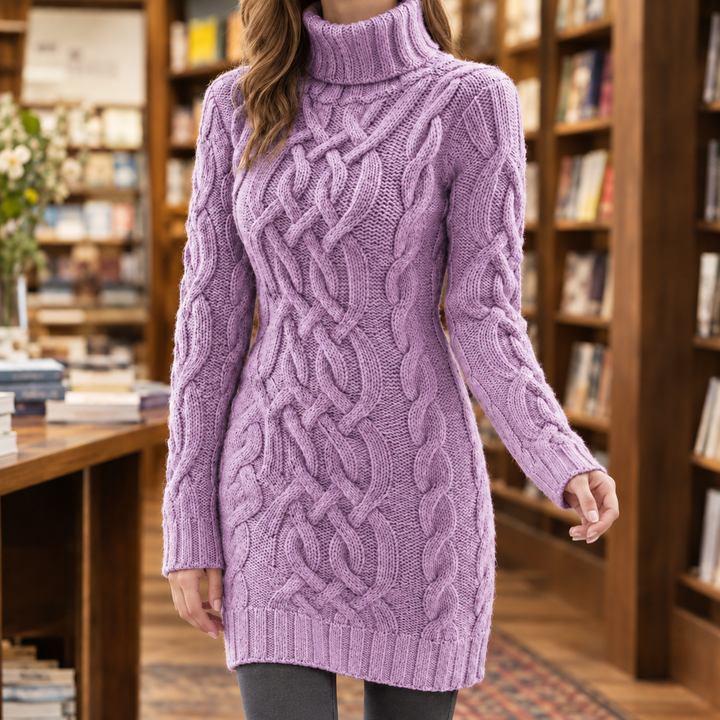 Judith | Polished Cable Knit Turtleneck Sweater Dress