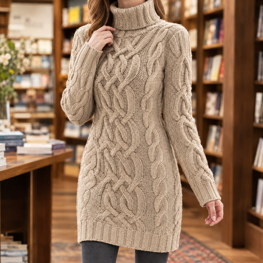 Judith | Polished Cable Knit Turtleneck Sweater Dress