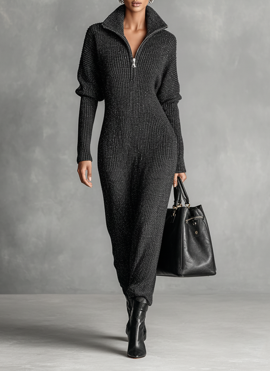 Judith | Polished Quarter Zip Maxi Sweater Dress