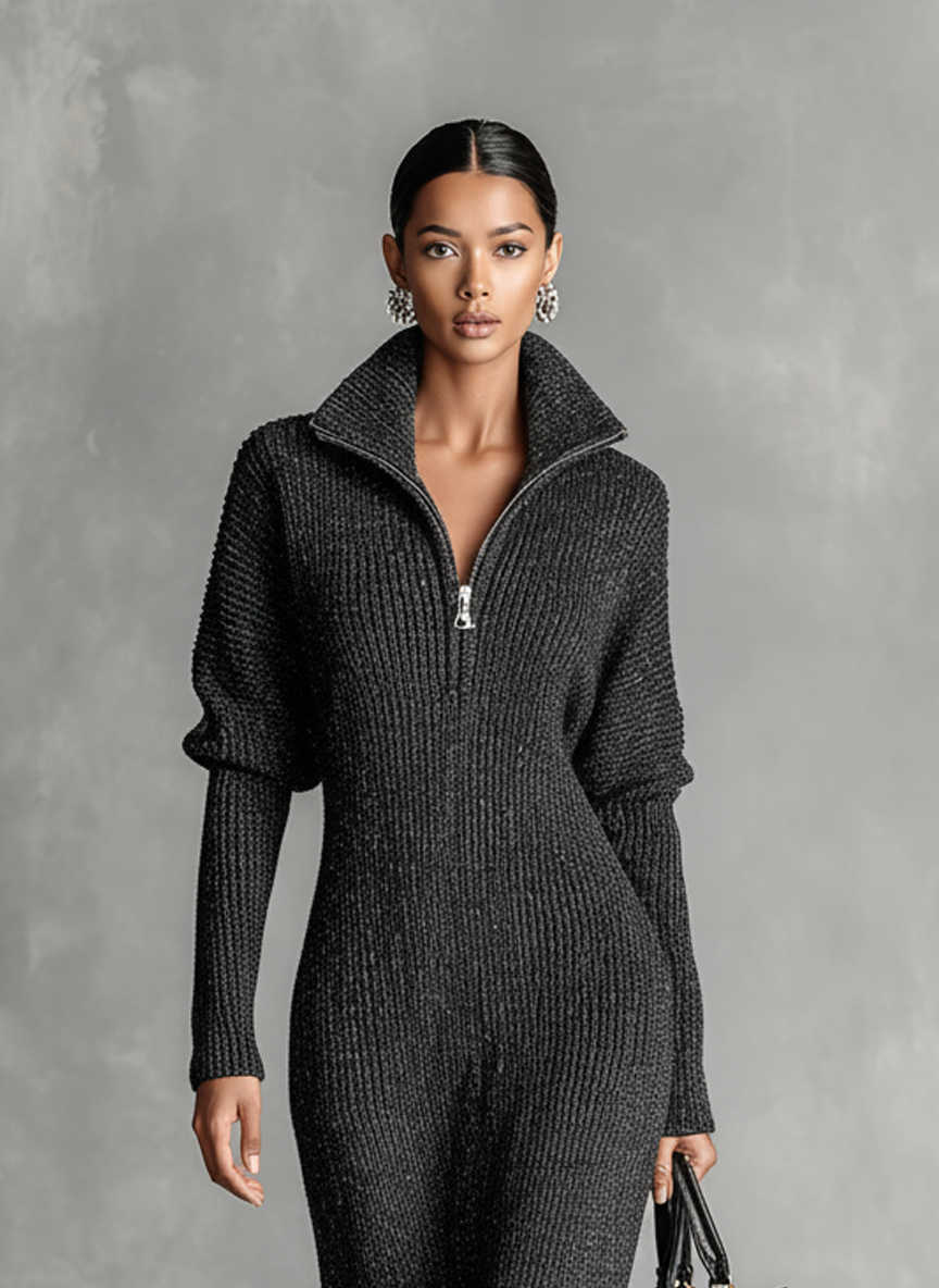 Judith | Polished Quarter Zip Maxi Sweater Dress