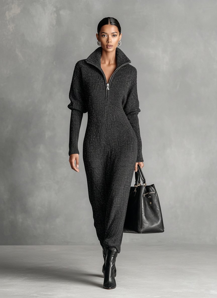 Judith | Polished Quarter Zip Maxi Sweater Dress