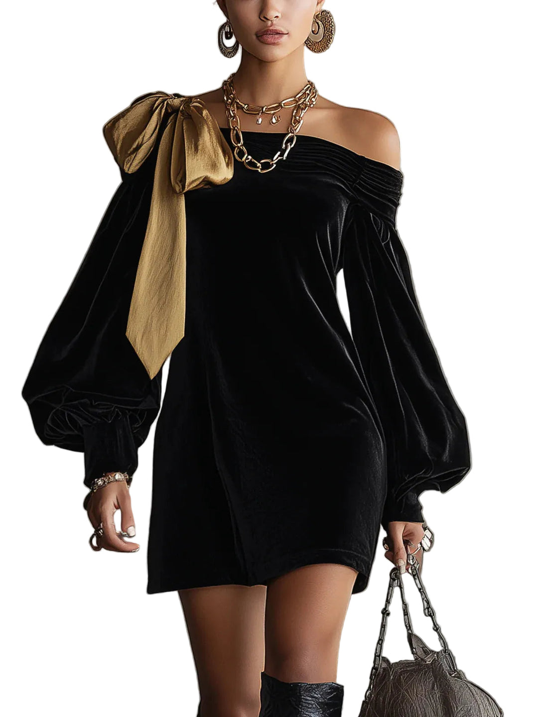 Judy | Cozy Off Shoulder Plush Fall Wedding Guest Mini Dress