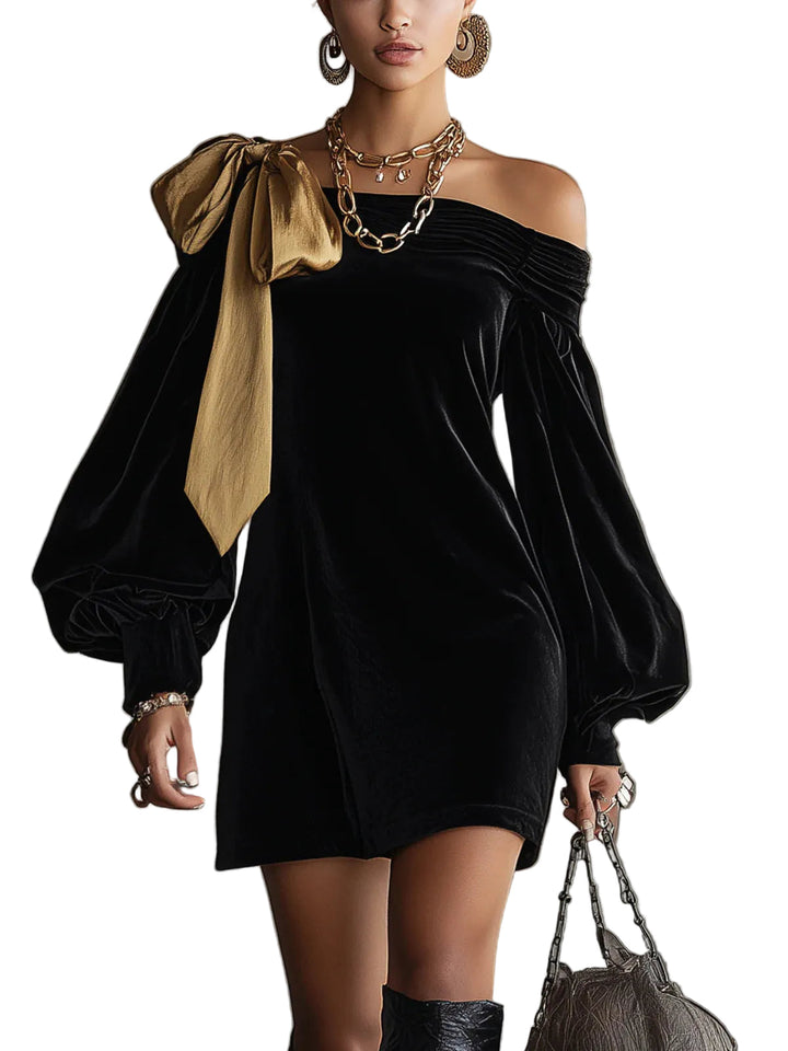Judy | Cozy Off Shoulder Plush Fall Wedding Guest Mini Dress