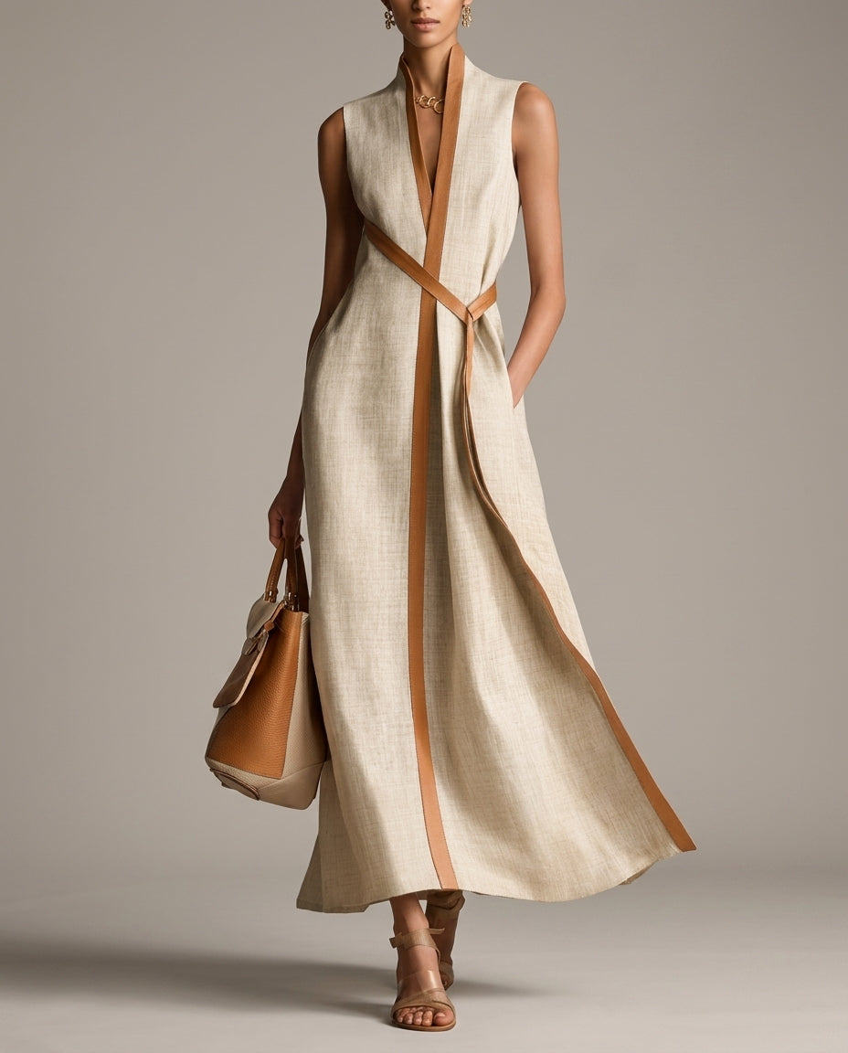 Judy | Effortless Contrast Trim Fall Wedding Guest Maxi Dress