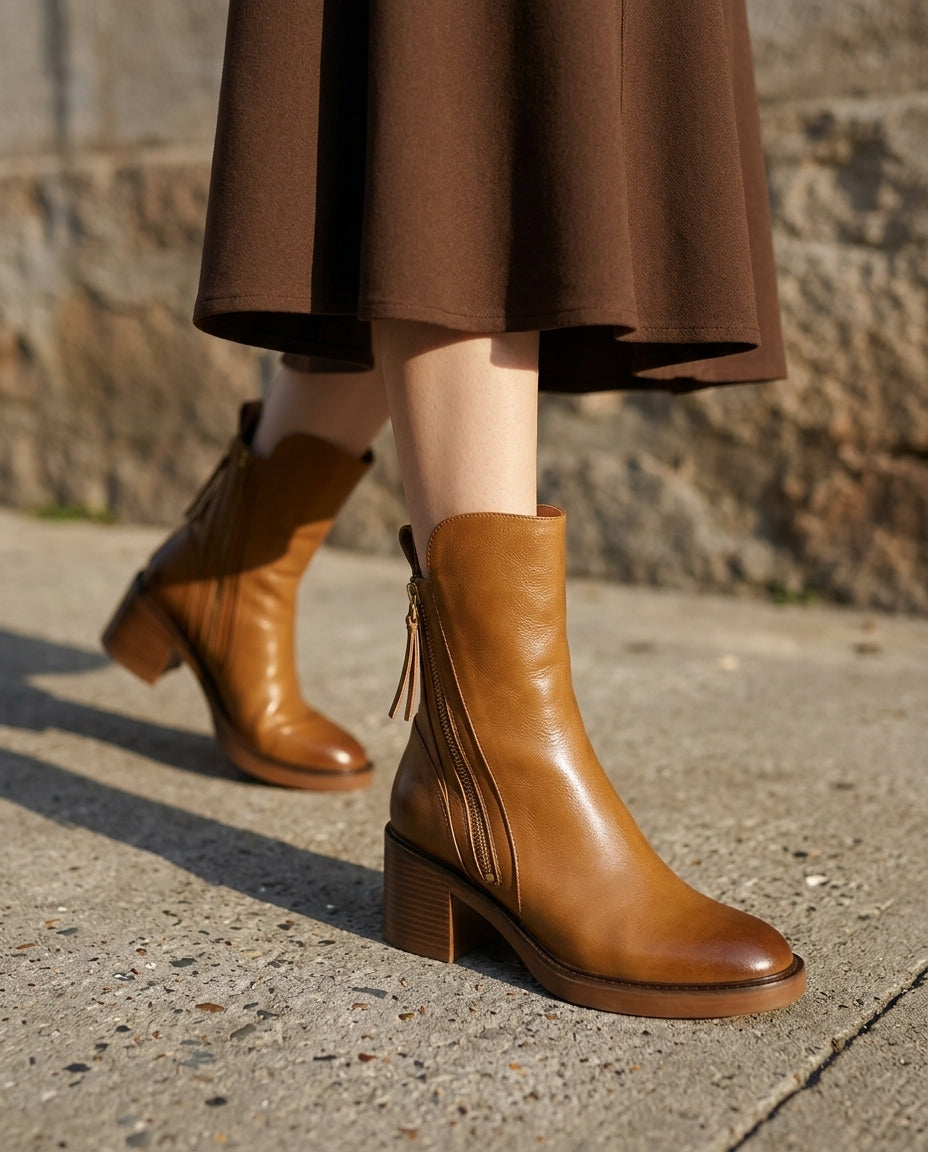 Judy | Graceful Stacked Heel Fall Ankle Boots
