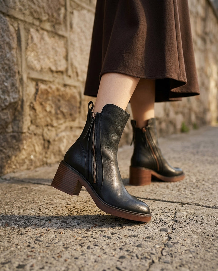 Judy | Graceful Stacked Heel Fall Ankle Boots