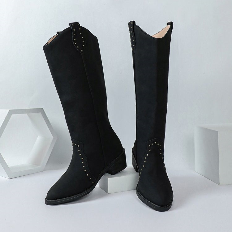 Judy | Graceful Studded Block Heel Knee High Boots