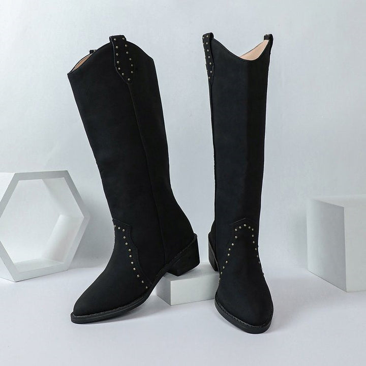 Judy | Graceful Studded Block Heel Knee High Boots