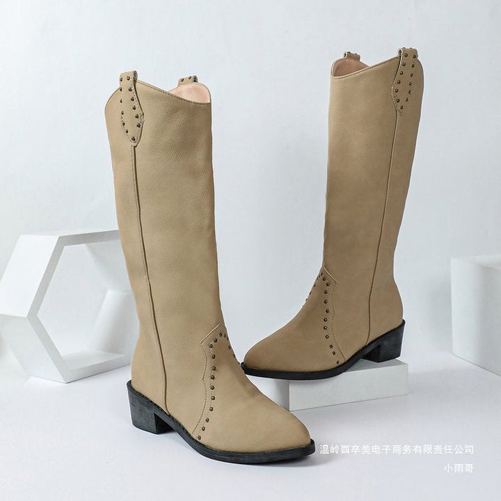 Judy | Graceful Studded Block Heel Knee High Boots