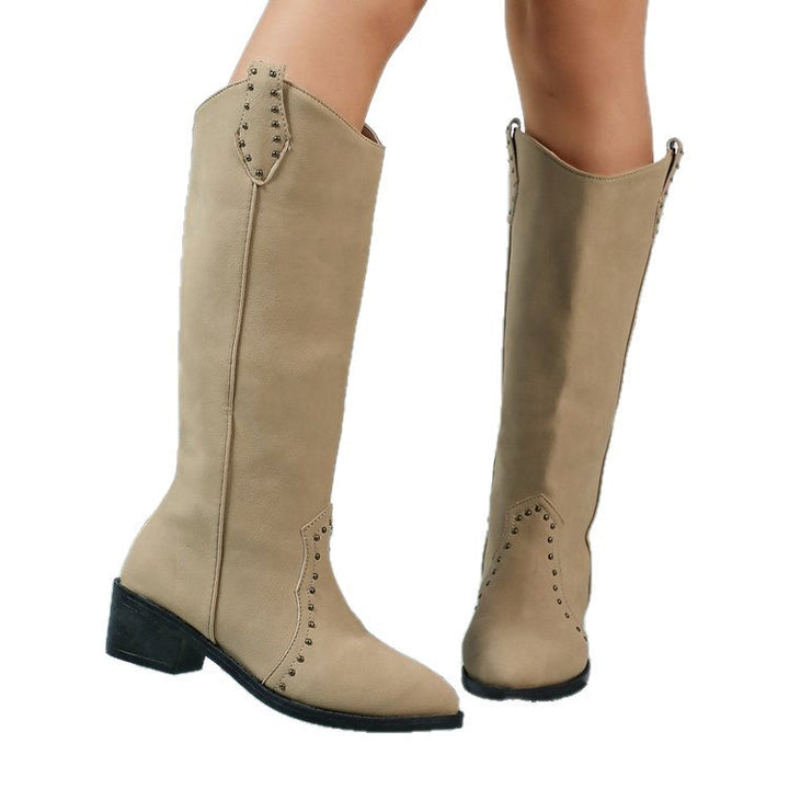 Judy | Graceful Studded Block Heel Knee High Boots